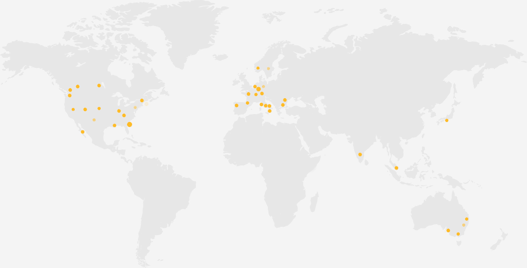 Map of the globe showing our locations all throughout the world.